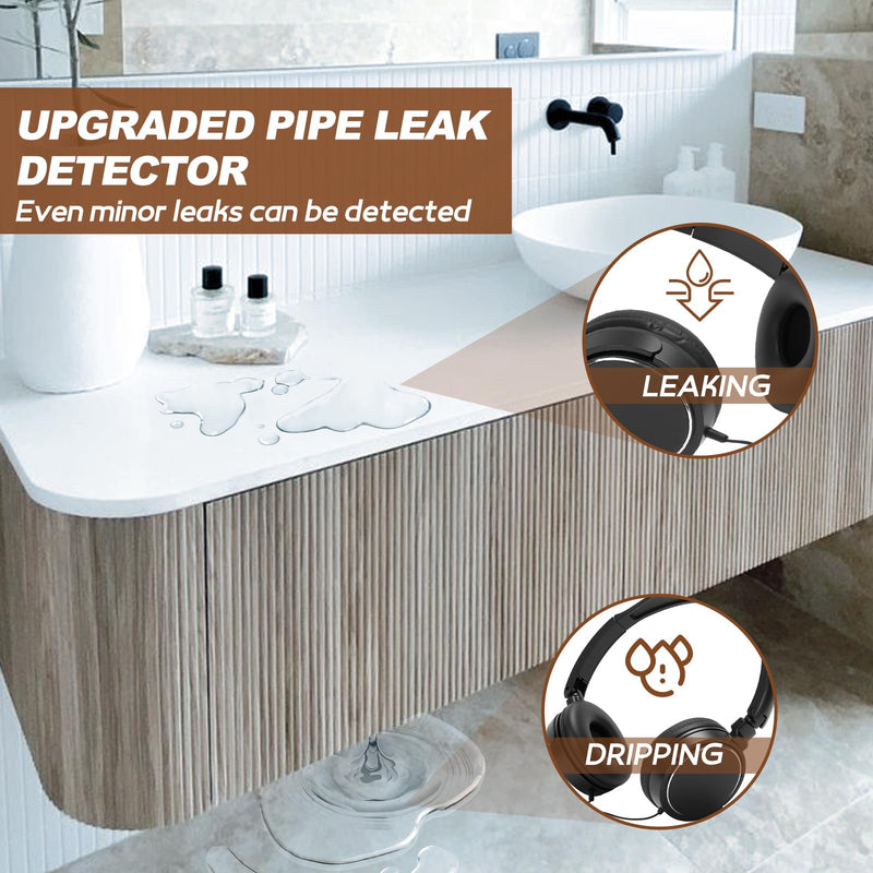 Pipe Leak Detector with 2 Probe, Underground Water Leak Tester Kit 70db Water Pipe Monitor Kit for Construction Pipeline Inspection 20000X Sound Amplification