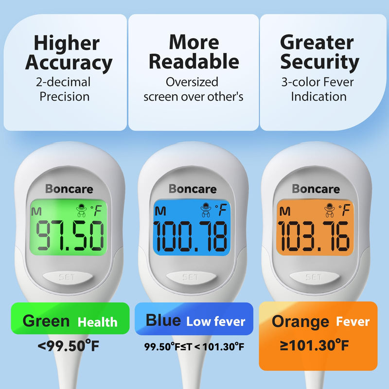 Boncare Basal Body Thermometer for Ovulation, Oral Thermometer for Adults and Kids - Accurate Rectal Thermometer for Baby, with Fever Alarm and Large Display, FSA HSA Eligible (Rice-White) Rice-white