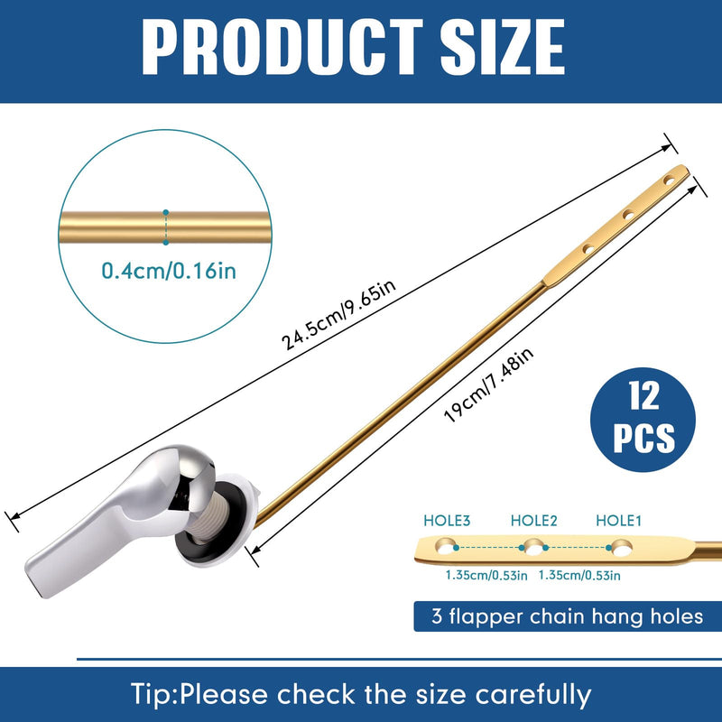Lasnten 12 Pieces Toilet Handle Lever Flush Replacement, Brass Universal Flush Lever Finish Handle for Most Toilets (Front Mount) Front Mount