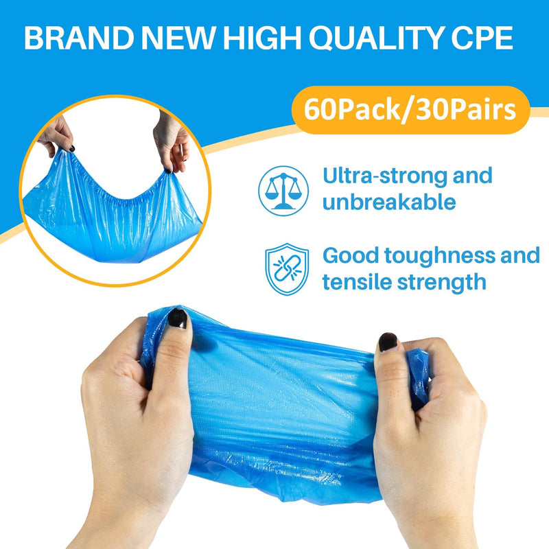 60 Pack (30 Pairs) Shoe Covers - Boot Covers Plastic Disposable Waterproof Shoe Covers for Men and Women Fits All Sizes of Shoes for House Cleaning