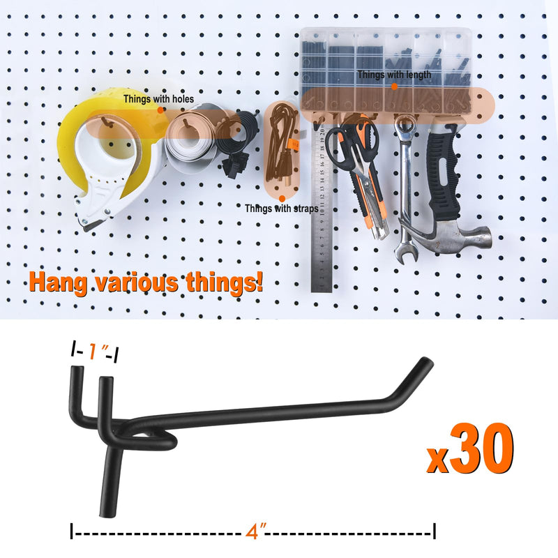 G.CORE Pegboard Hooks Accessories - 30pcs 4inch Metal Peg Board Tool Hangers, Fits 1/8 1/4 Pegs Slots, Pegboard Wall Organizer Shelving Racks, Hanging Display Storage Holders for Garage Craft Office 30 4 Inch
