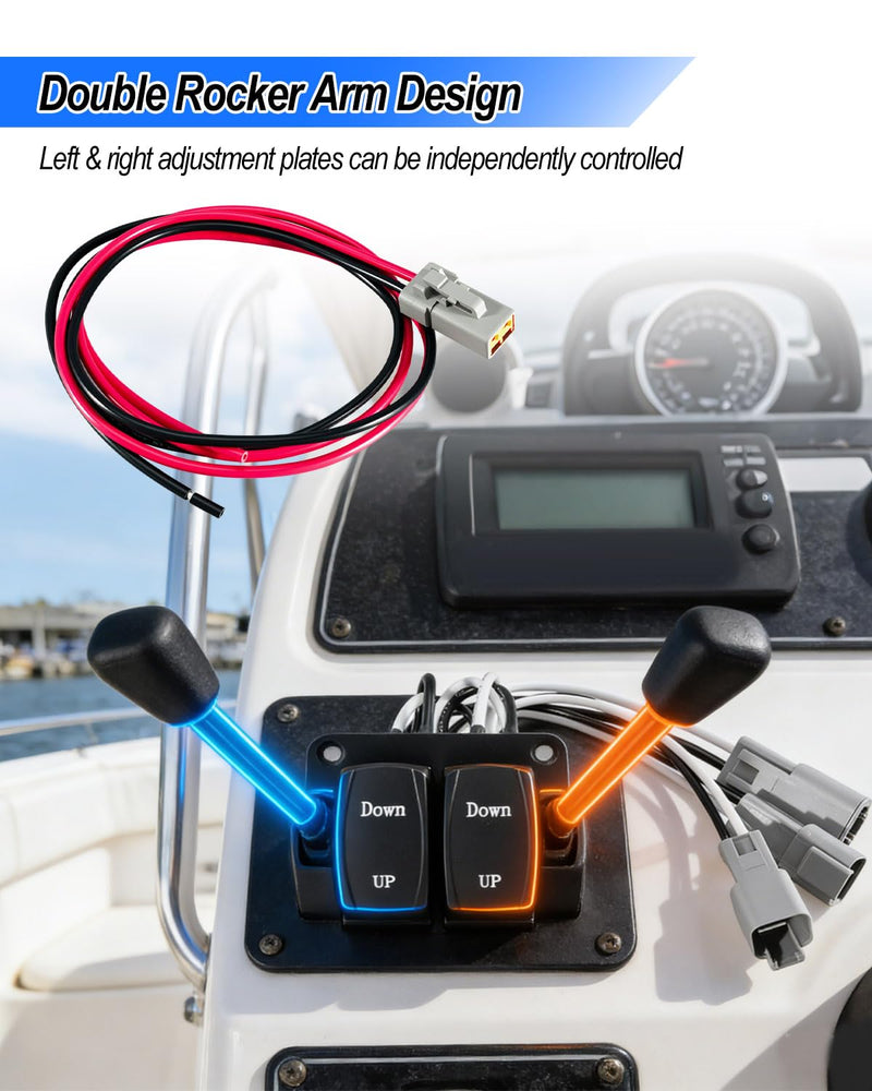 Marine Trim Tab Double Rocker Switch Kit Fit for Recreational Fishing Sail Workboats Marine Adjustment Plate, 12V 24V 36In Dual Joystick Switch Kit Replace 10222211D 10222211