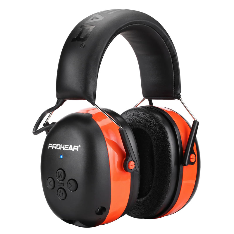 PROHEAR 037 Bluetooth 6.0 Hearing Protection Headphones with Rechargeable 1500mAh Battery, 30dB SNR Safety Noise Reduction Ear Muffs with 120H Playtime for Mowing, Workshops, Snowblowing - Orange 037orange