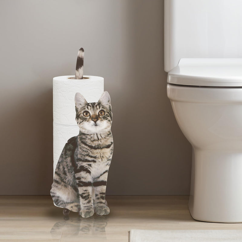 Cat Paper Towel Holder Countertop, Grey Design Stand Roll Organizer, Cat Shape Tissue Dispenser, Cute Grease Container for Modern Kitchen Table, Bathroom Toilet, Funny Decorative Themed Metal Storage
