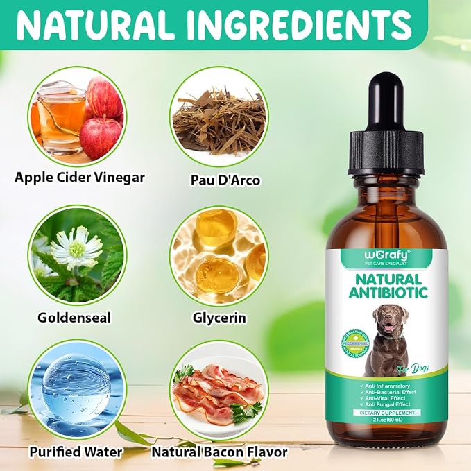Dogs Antibiotics for Infection Coughs, UTIs, Allergies, Itching - Natural Antibiotics Supplement Drops for Cats to Support Digestion and Urination | Skin & Coat | All Breeds & Ages | 2 Oz