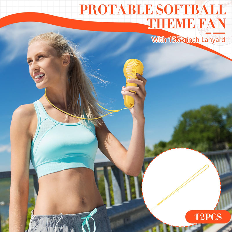 Honoson 12 Pcs Mini Portable Fan Bulk Small Personal Handheld Fan with Lanyard for Team Gift Game Outdoor Sport Party Favors, Battery Not Include(Yellow,Softball) Yellow Softball