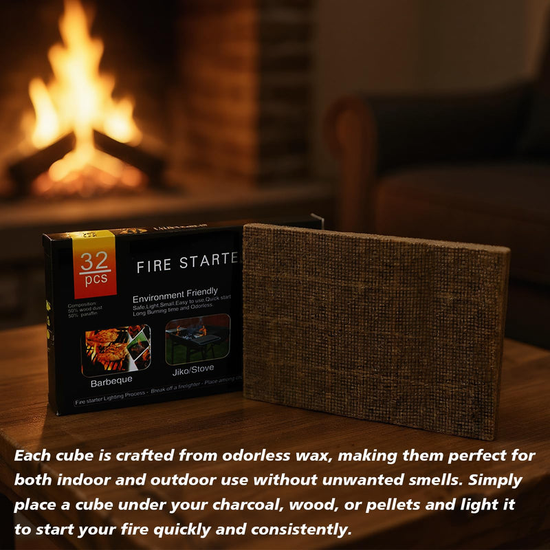 128 Pack,Natural Fire Starter Cubes for BBQ,Campfire,Fireplace,Indoor Outdoor Use,Grill Charcoal Wood Stove Fire Pit Chimney,All-Natural Odorless Wax Fire Starters