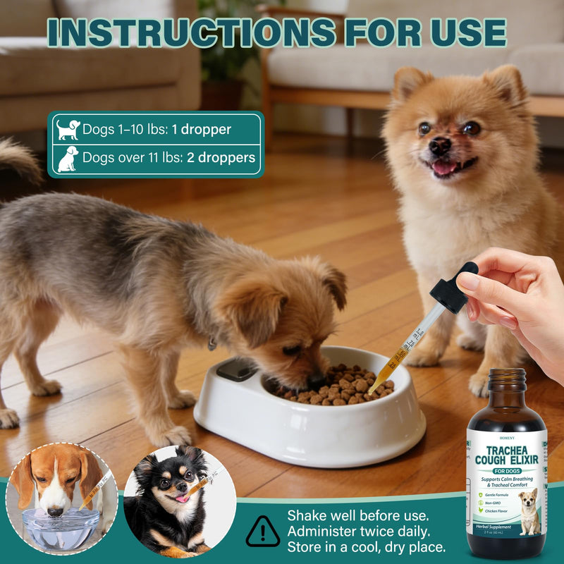 Collapsed Trachea Treatment for Dogs, Trachea Support Drops, Respiratory Support Supplement, Helps Maintain Calm Breathing & Airway Comfort, Relieve Nighttime Dry Wet Cough - 60mL (Chicken Flavor)