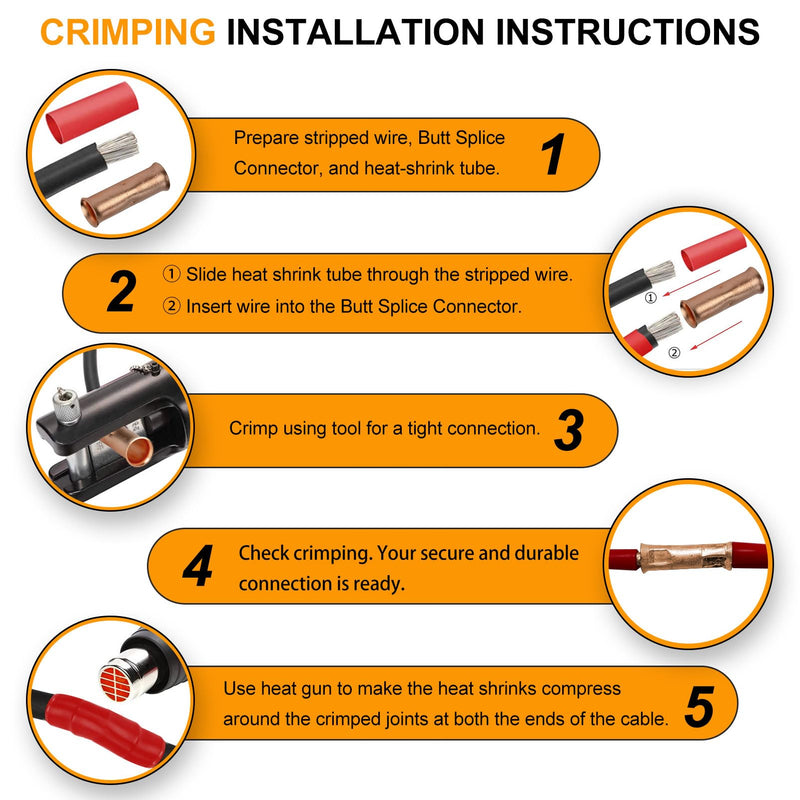 SVAAR 4 Gauge Butt Splice Connectors 20 PCS 4 AWG Non-Insulated Butt Connectors,Bare Pure Copper Butt Splice Wire Connector,Heavy Duty Uninsulated Crimp Butt Terminals + 20 PCS 3:1 Heat Shrink Tube 4 Gauge (4 AWG)