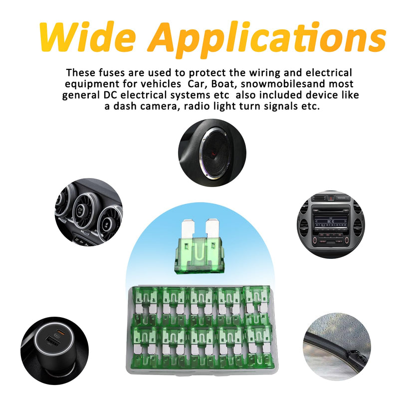 30Pcs 30A Standard Blade Fuses Kit - Standard Automotive Car Fuse Blade Fuse Assortment, Fuses Automotive, 30A Standard Boat fuse, Auto Truck ATC/ATO/APR/ATS Fuse Kit for Car/RV/Truck/Motor