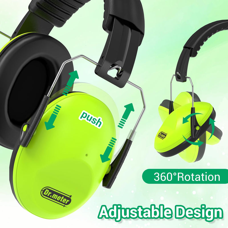 Dr.meter Ear Muffs for Noise Reduction: 27.4SNR Noise Cancelling Headphones for Kids Adults, EM100 Adjustable Hearing Protection Earmuffs for Monster Jam, Autism Sensory, Concerts, Fireworks Green