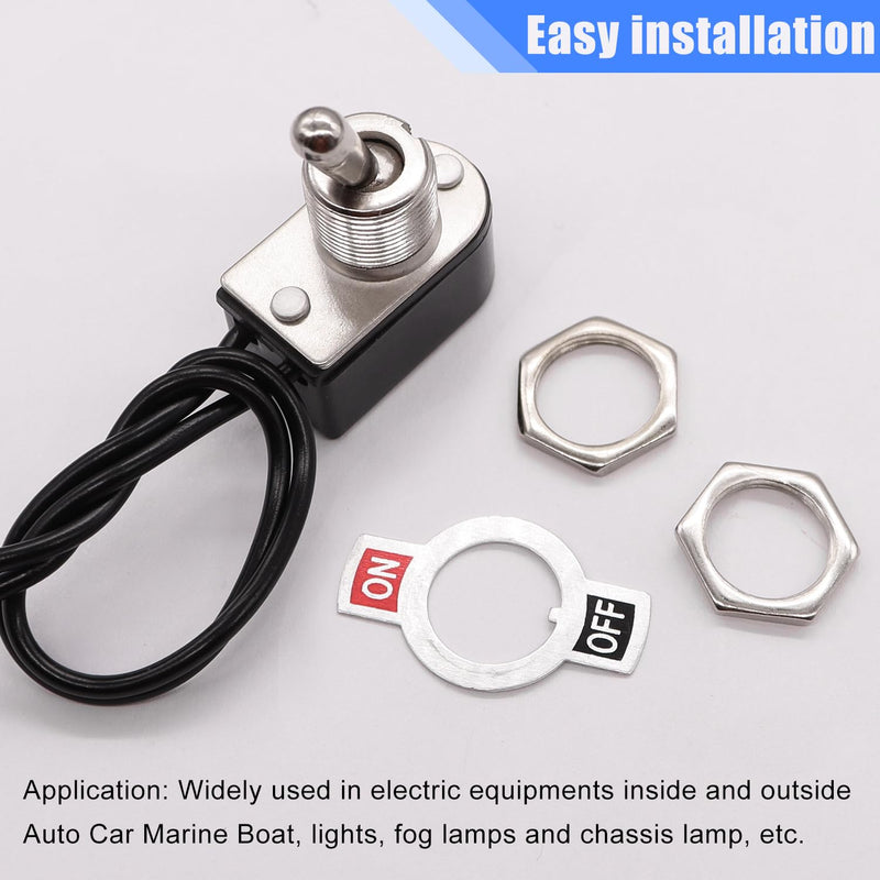 Taiss 2pcs Toggle Switch SPST 2 Position Latching ON/Off 6A AC 125V /10A DC 12V Toggle switches Incidental 5.2 inch Connect Wire Rocker Arm Switch KNS-1
