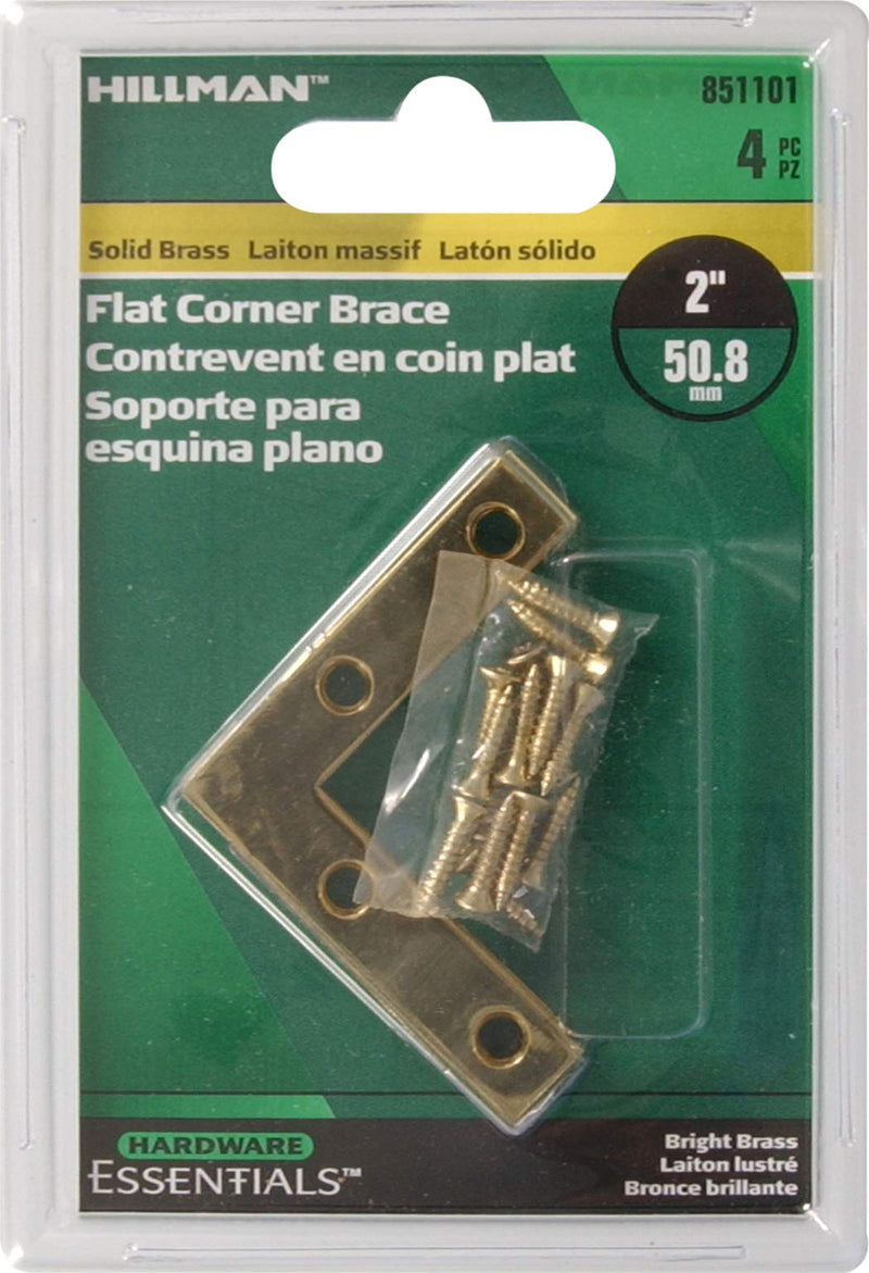 Hardware Essentials 851101 Flat Corner Brace Iron Bright Brass 2" - 4 Pack