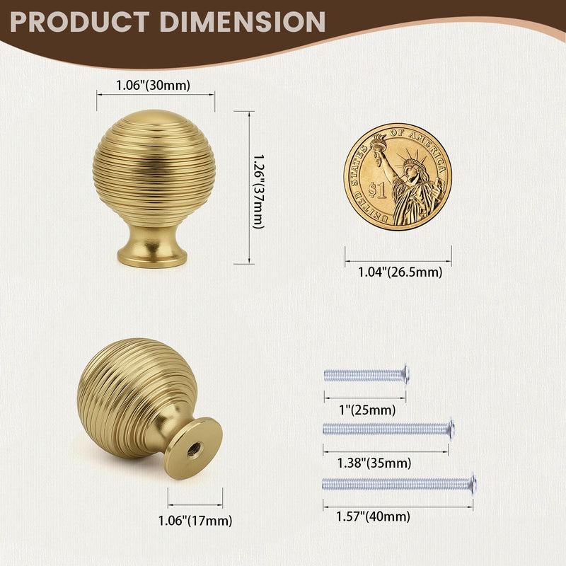 12 Pack Champagne Bronze Cabinet Knobs, Modern Round Ball Brass Knobs for Drawer Dresser Knobs, Solid Kitchen Cabinet Hardware, Diameter 1.18"(30MM) 12