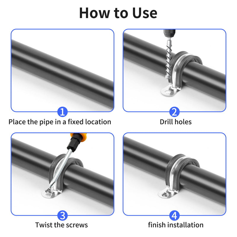 1 Inch Reinforced Rigid Pipe Strap, 2 Holes U Bracket Cable Clamp Hanger, Rubber Cushioned Insulated Clamp, Conduits Strap Clamps for Pipe Fixing on Various Surfaces, 10 PCS(25mm) 1 inch（25 mm）10 pcs