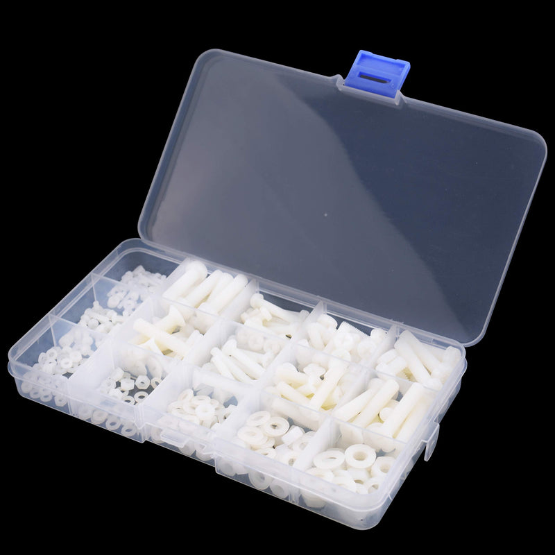 M2 M2.5 M3 M4 M5 M6 Nylon Screws Nuts Washers Assortment Kit with Screw Storage Box(420PCS)