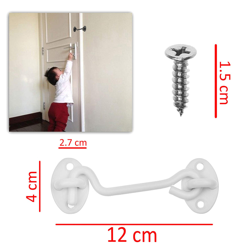 Kare & Kind 1x Hook and Eye Latch (4-inch) - with Mounting Screws - Heavy Duty Locks for Door, Gates, Barns, Bathrooms, Cabins - Powder Coated Anti-Rust Material - for Security and Privacy - (White) White - 4 Inch