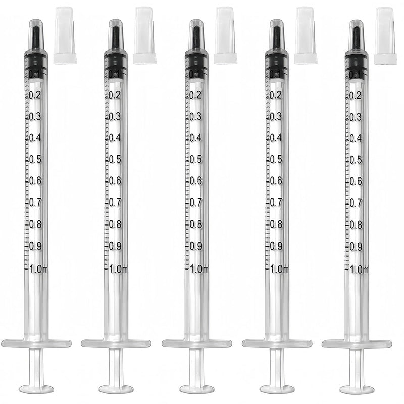 100 Pcs 1ml 1cc Syringe No Needle Plastic Syringe with Caps for Pets Oral, Refilling, Oil or Glue Applicator, Measuring or Transfering Tiny Amount of Liquids White 100