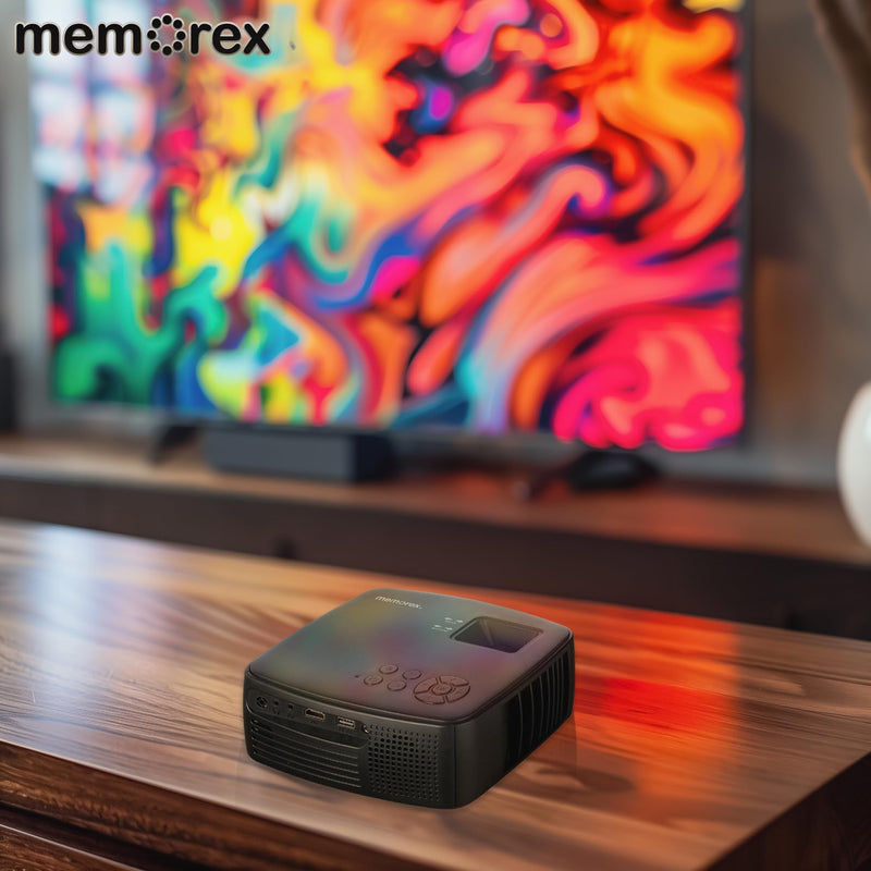 Memorex MX-PJS100 | Bluetooth Projector with 100” Screen | HDMI/USB/AV Inputs | 90 ANSI Lumens, Built-In Speaker, and Wireless Audio Streaming