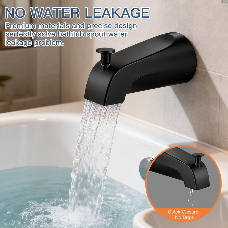 Tub Spout with Diverter, Heavy Duty All Metal Bathtub Faucet with Brass,Shower Slip-on Bathtub Faucet for 1/2 Inch Copper Pipe,5-3/8 Inch Bath Tub Faucet Replacement,Matte Black Matte Black