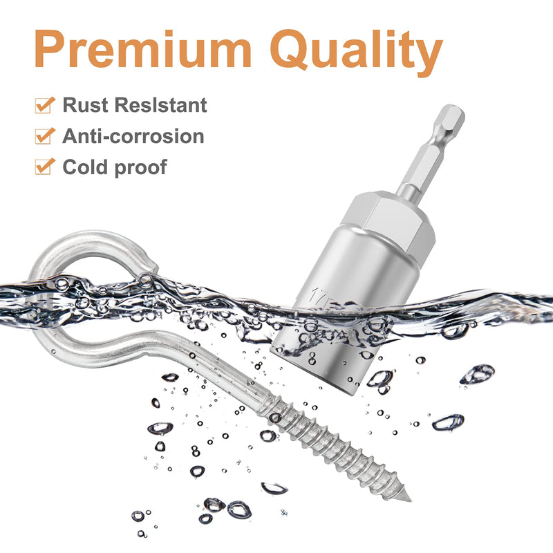 304 Stainless Steel Screw-in Hooks, Metal Hooks, Heavy-Duty Screw Eye Hooks, Wood Terminal Ring Eye Hooks, Hammock Brackets. (4 pcs +1 pcs 1/4" hex Shank Wing nut Driver) M8 4 pcs +1 pcs 1/4" hex shank wing nut driver