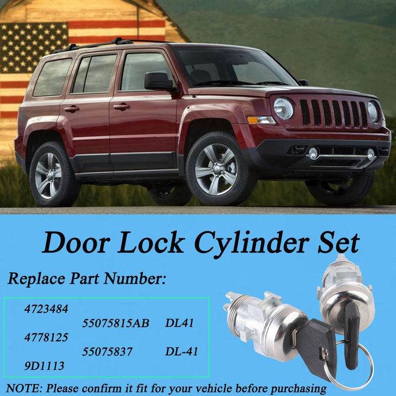 Door Lock Cylinder Set Compatible with Chrysler Dodge Eagle Jeep & Plymouth Vehicles, Front Side Door Lock Cylinder Replace# 4723484