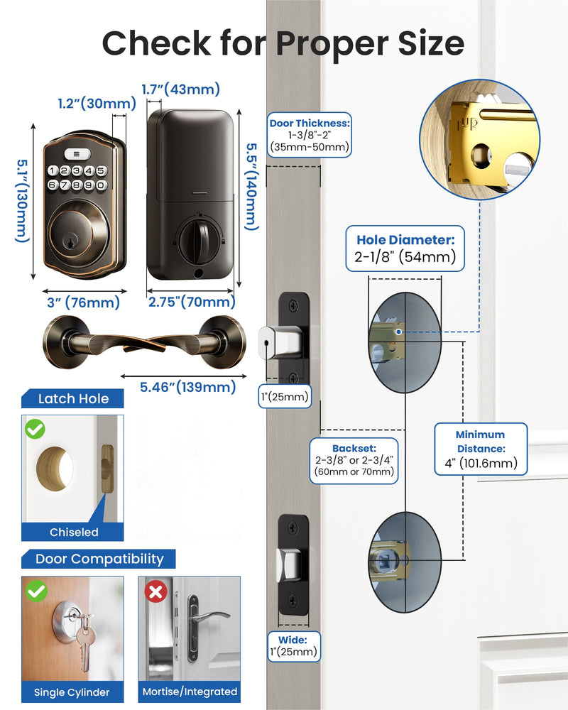 Veise Keyless Entry Door Lock with 2 Lever Handles - Electronic Keypad Deadbolt, Easy Installation Digital Smart Front Door Lock Set, Oil Rubbed Bronze Door Lever