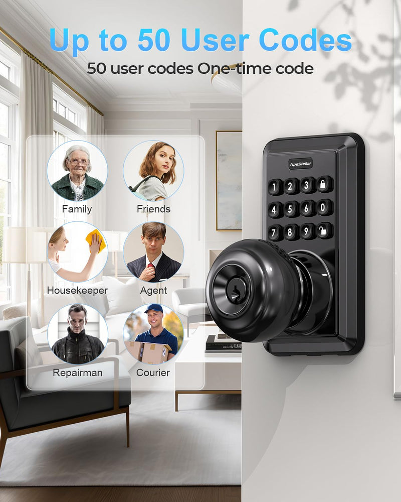 Keyless Entry Door Lock-Keypad Door Lock with Handle-Door Knob with Keypad-Electronic Digital Smart Locks-Auto Lock-Easy Installation-Matte Black Matte Black