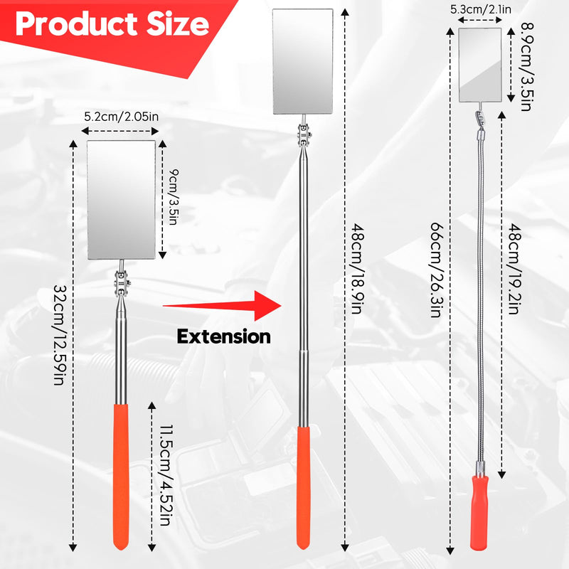Telescoping Inspection Mirror, Flexible Telescopic Rectangular Inspection Mirror Automotive Extension & Bendable Square Mirror, Extendable Mirror on a Stick for Checking Vehicle Condition-Gift for Men Orange/Orange