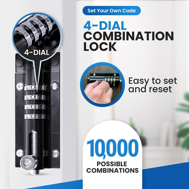 Combi-Bolt 4-Digit Combination Sliding Bolt Gate Lock, Secure Gates, Sheds, Windows, Doors, Barns, Fences, Iron or Wooden Gates, Equipment, Tools, Backyards, Livestock, and More (CB2000-BLACK) 1PK Black