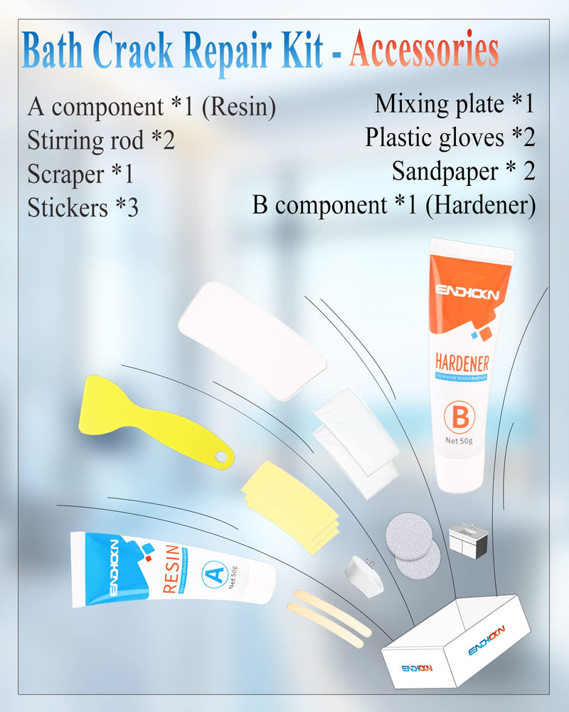 Bath Repair Kit White, Endhokn Enamel, Porcelain, Acrylic, Fiberglass, Ceramic Sink, Tub Tile Toilet Shower Kit & Tray & Chip & Pedestal Crack Hole Scratches Repair