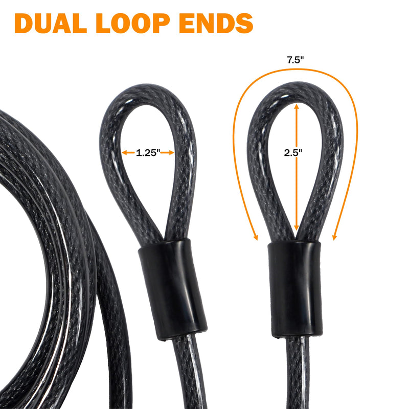 Lumintrail 12mm (1/2 inch) Heavy-Duty Security Cable, Vinyl Coated Braided Steel with Sealed Looped Ends (4', 7', 10', 15' or 30') (4-FT) 4-FT