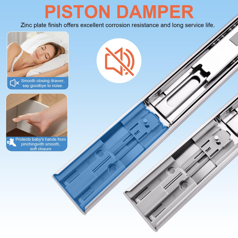 10 inch Drawer Slides 1 Pairs (2pcs) Soft Self Close Full Extension Ball Bearing Drawer Slides 3 fold Full Stretch Side Mount Drawer Slides 100 LB Capacity Drawer Slide 10" Silver 10inch-250mm