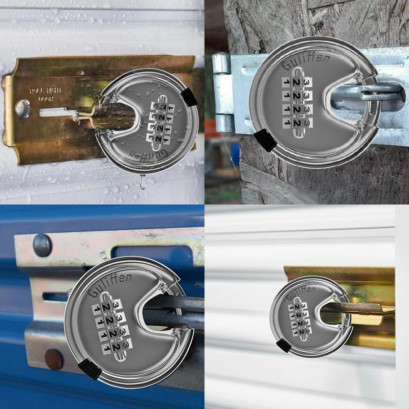 Discus Combination Lock,Heavy Duty Stainless Steel Disc Combination Padlock for Storage Unit, Sheds, Garages and Trailer