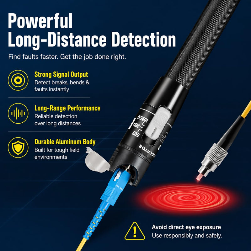 Visual Fault Locator, Fiber Optic Cable Tester Pen, VFL Red Light Tool with FC to LC Adapter & 2.5mm Universal Connector (Black, 80 KM) Black