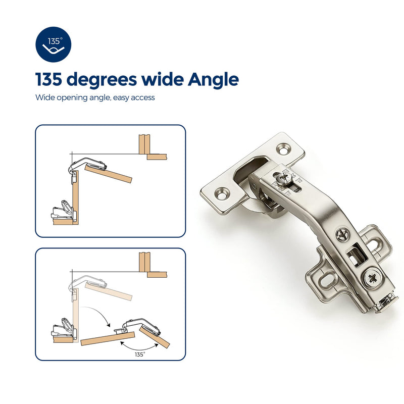 Ravinte 1 Pair 2 Pack Kitchen Cabinet Hinges, 135 Degree Kitchen Cabinet Door Hinges Compatible with Lazy Susan Corner Kitchen Cabinets, Full Overlay Face Frame Concealed Corner Cabinet Hardware