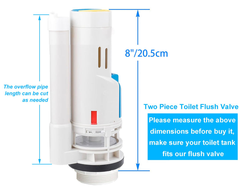 2 Inch Toilet Flush Valves, Toilet Repair Kit Dual Flush Valve Replacement Kit Fit for Two Piece Toilet Top Push Button Valve Short (8" Height)