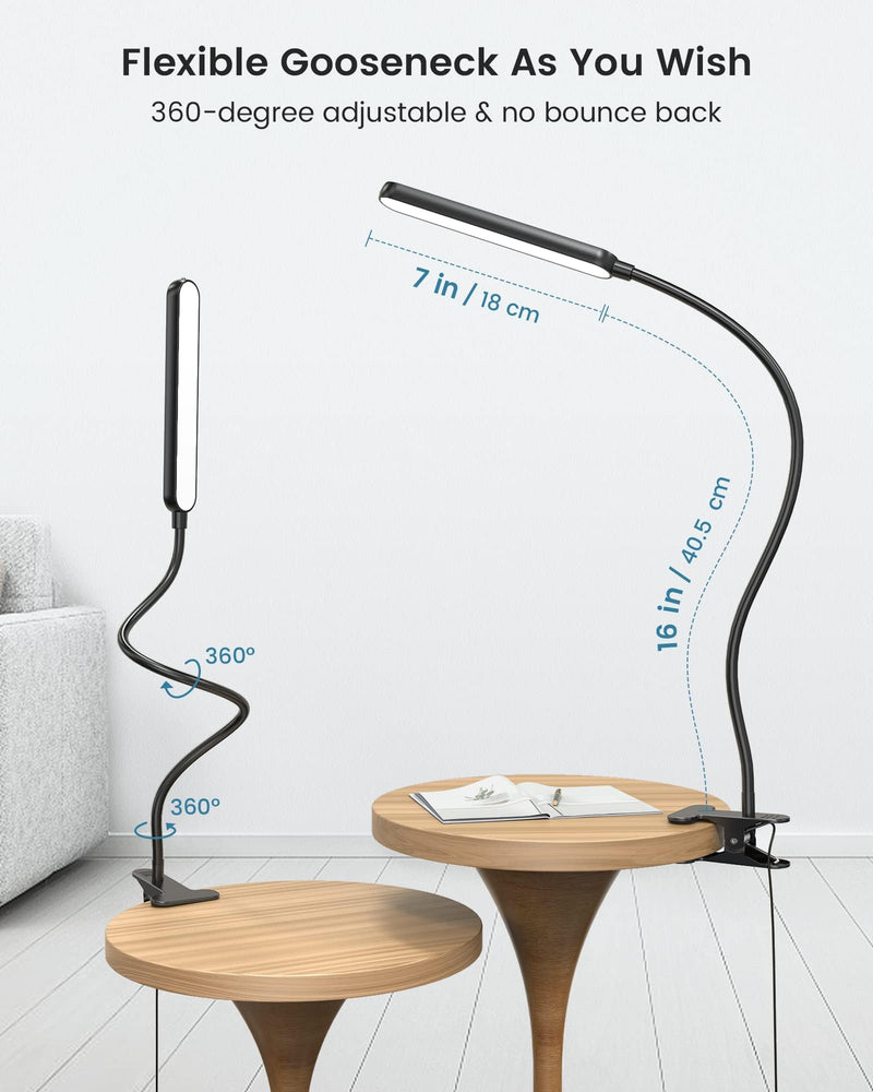 Glocusent 5W Multi-Purpose Clip On Light, 38 LED Eye Caring Reading Bed Lamp, 5 Color & 5 Brightness with a Remote, 30-Min Auto Off Timer, Perfect for Bed Reading/Studying/Working Black