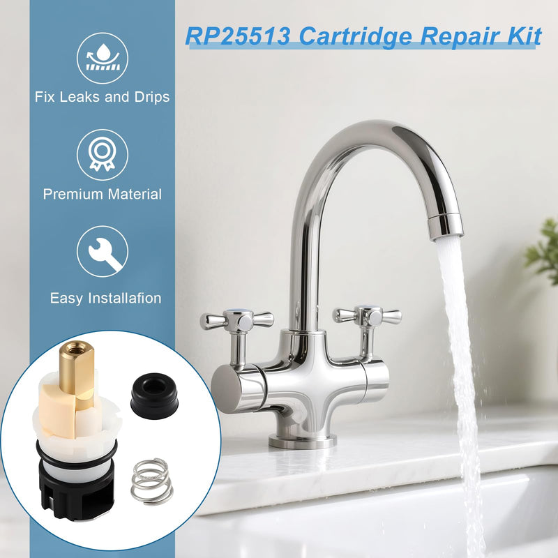 4 Pack RP25513 Faucet Stem Replacement, Compatible with Delta Two Handle Faucet and RP24096 Faucet Cartridge, Faucet Repair Kit, with RP24097 Turn Stop 1/4 and 4 × RP4993 Seat and Spring