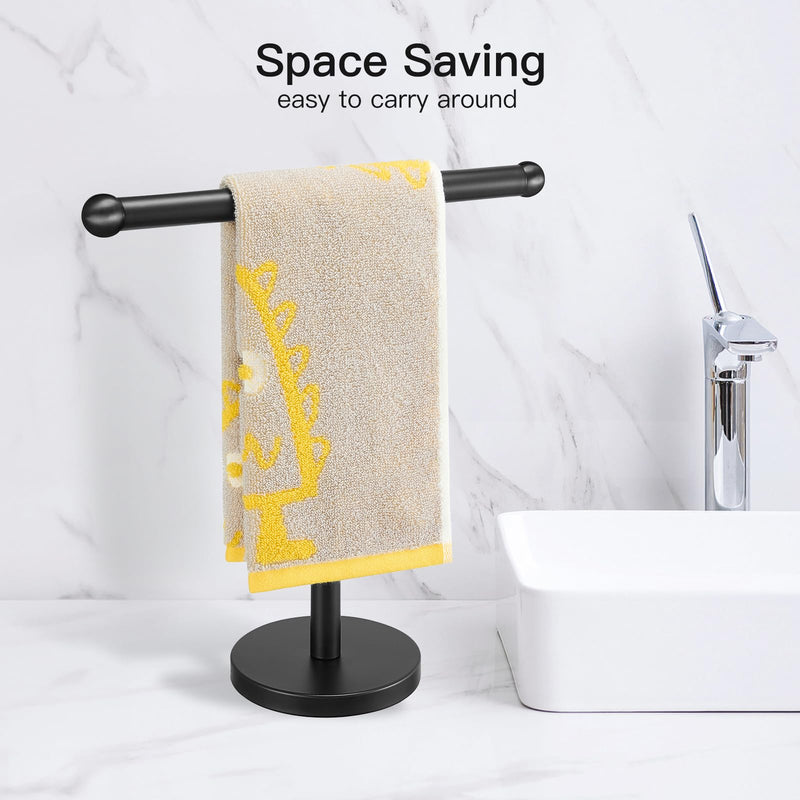 T-Shape Bath Hand Towel Holder Stand, SUS304 Stainless Steel Free Standing Hand Towel Rack with Heavy Base, for Bathroom Kitchen & Countertop, Matte Black Style2-black（1 Pack）