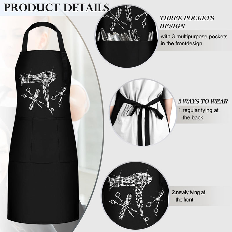 Coume Hair Stylist Apron Hairstylist Salon Apron with Rhinestone Tools and 3 Pockets Hairdresser Barber Aprons Trendy White