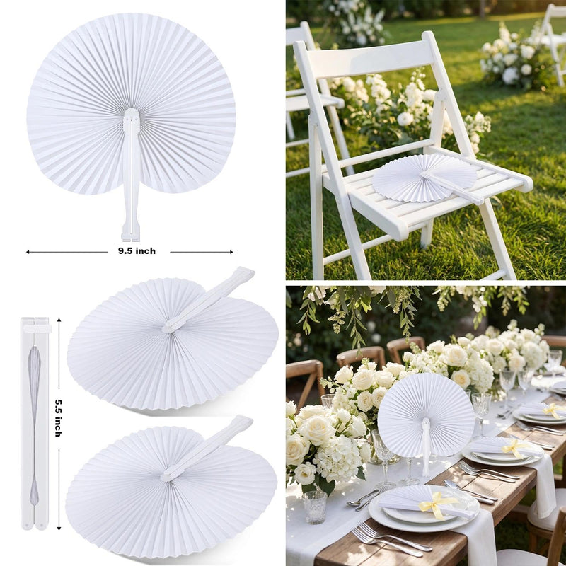 WDAHDHP White Paper Fans Bulk, 20Pcs Foldable Handheld Fan for Wedding Guests, Round Decorative Folding Hand Fans for Bridal Shower Church Party Favors Dancing DIY White 20Pcs