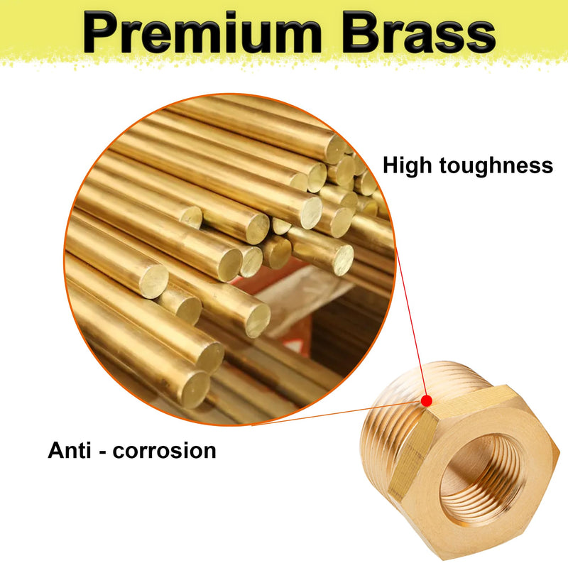 ZOUNI 2pcs Brass Reducer Hex Bushing, 3/4" NPT Male to 1/4" NPT Female Heavy Duty Brass Threaded Pipe Fitting Reducer Adapter (3/4"MNPT - 1/4"FNPT) 3/4"MNPT - 1/4"FNPT
