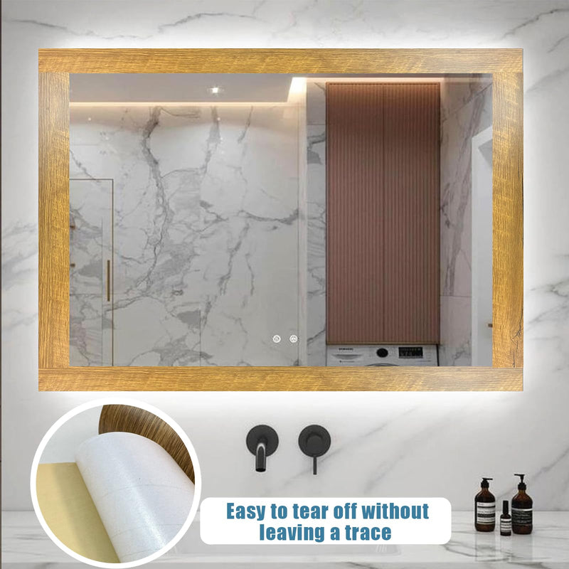 YESUS Brown Border Peel Stick Wood Grain Wallpaper Border Removable Waterproof Bathroom Mirror Frame Sticker 2inch by 393inch