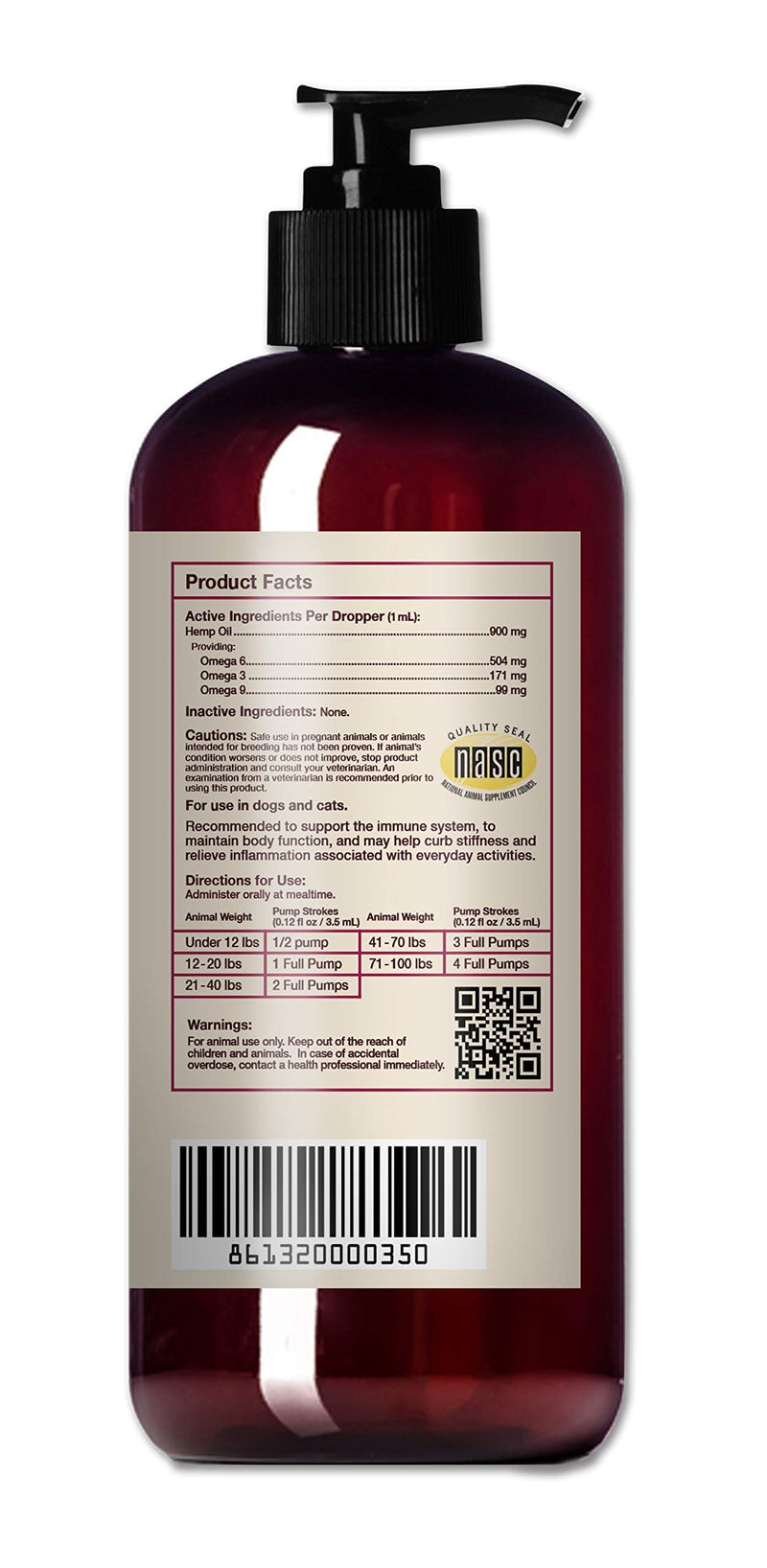 Hemp Well Thrive Oil for Dogs and Cats – Supports Hip, Joint, and Heart Health, Promotes Immune System, and Promotes Healthy Skin from Seasonal Allergies, Organically Sourced - 16 Ounces 16 Ounce