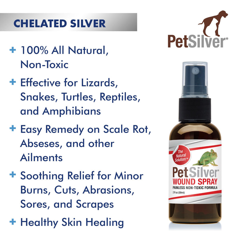 PetSilver Reptile Wound Spray with Chelated Silver - Relief of Skin Issues, Burns, Sores, and Scale Rot - Treatment for Snakes & Lizards - Reptile Wound Care - Non-toxic & Safe - Made in USA - 2 fl oz 2 oz - PawsPlanet Australia