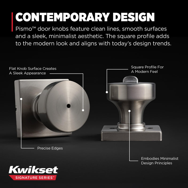 Kwikset Pismo Interior Privacy Door Knob with Lock, Door Handle For Bathroom and Bedroom, Satin Nickel Keyless Turn Lock Doorknob, with Microban Protection 1 Pack