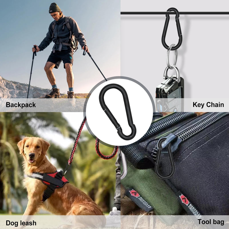 KINLINK 10 Pack Black Carabiner Clip, 1.57 inch Heavy Duty Spring Snap Hook, Small Caribeener Clips for Outdoor Camping, Swing Set, Hammock, Hiking Travel, Fishing, Quick Link Keychain 1.57 IN