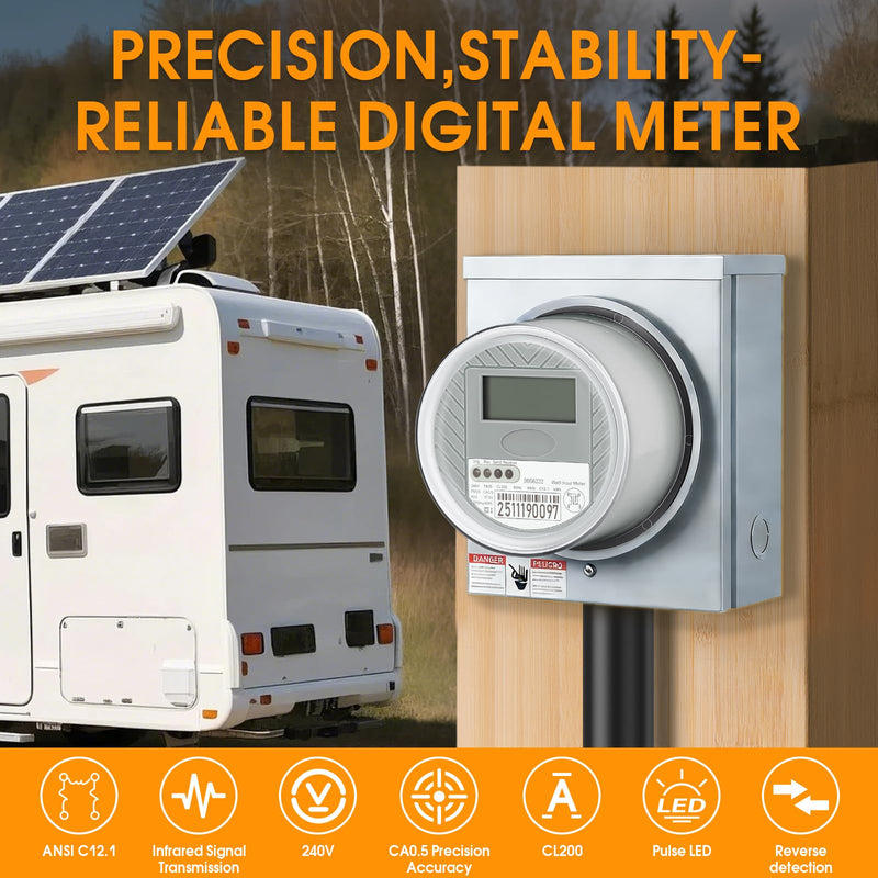 240V 3 Wire Digital Electric KWH Meter, RV Watt Hour Energy Meter, Power Consumption Monitor for RV Trailer, Camper & Home Electrical System (240, Volts (AC)) 240 Volts (AC)