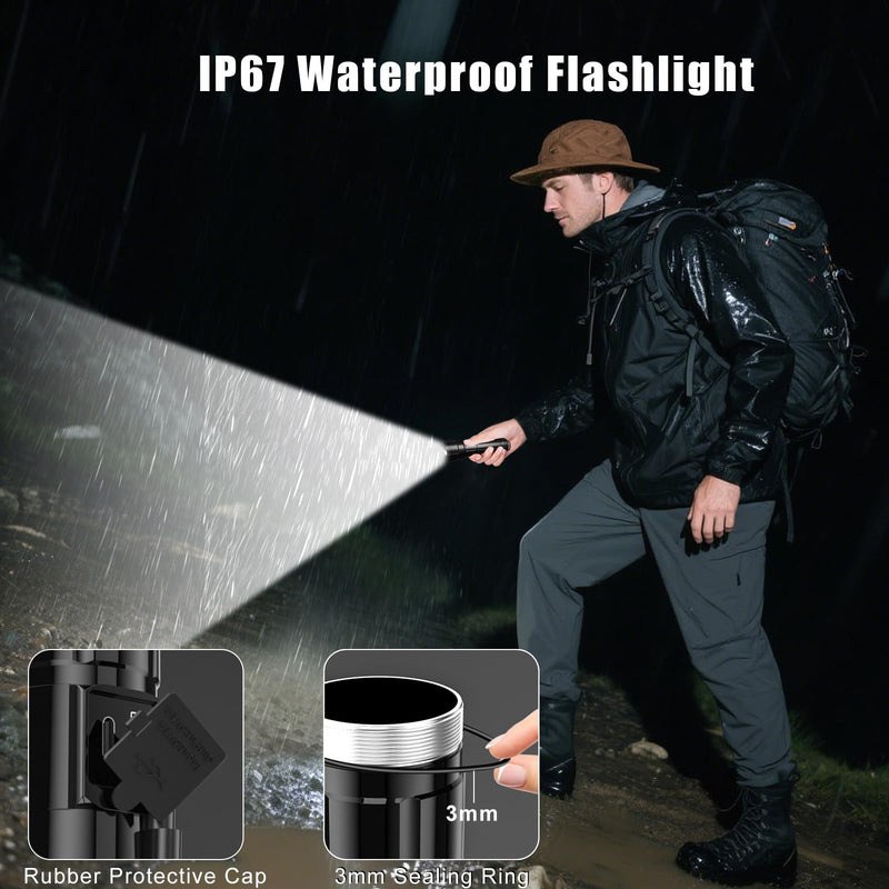 Goreit Super Bright LED Flashlight - 30W Output for 50000 Lumens & 3937ft Beam, USB-C Rechargeable with 12H Runtime, IP67 Waterproof Powerful Handheld Linternas for Home, Camping, Hiking, Emergency Black